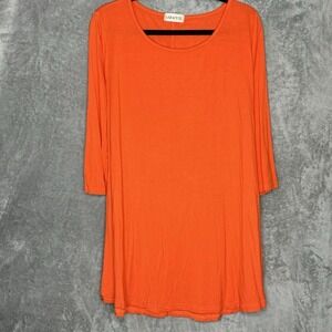 Larace XL Top Shirt Orange Solid 3/4 Sleeve Scoop Neck Rayon Stretch Knit Womens